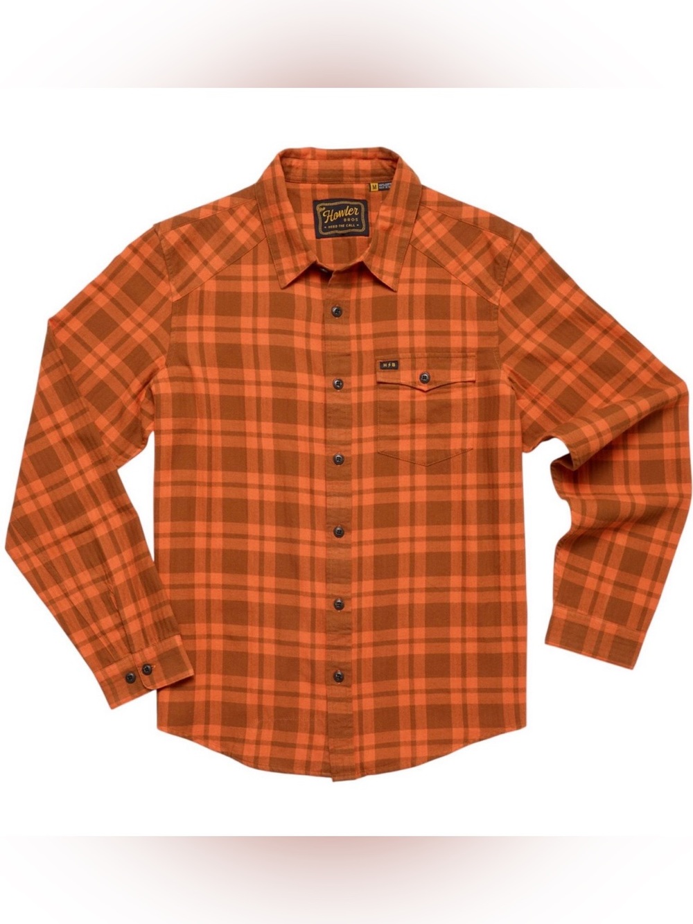 Howler Brothers Men's MEDIUM La Grange Lightweight Flannel Shirt Gorpcore Orange